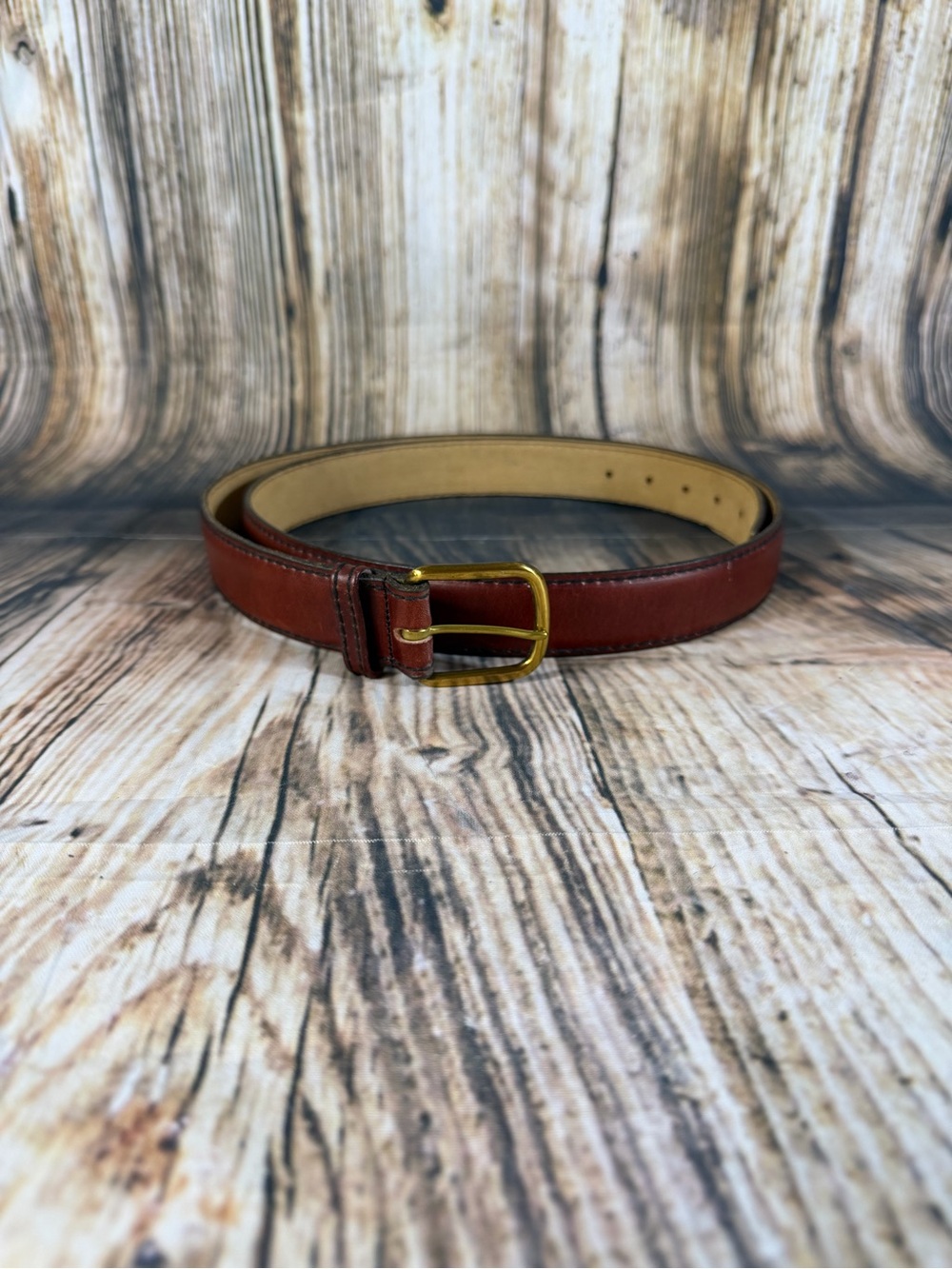 Genuine Leather Belt Brown Brass Buckle Menswear Size 44 Vintage USA Classic
